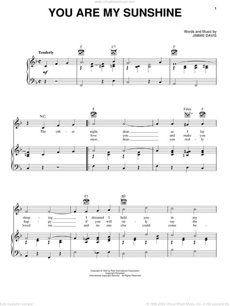 Davis You Are My Sunshine Sheet Music For Voice Piano Or Guitar