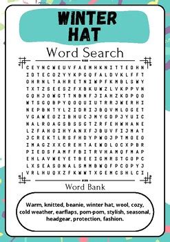 Winter Hat Word Search Puzzle Challenge Printable Activity Sheet