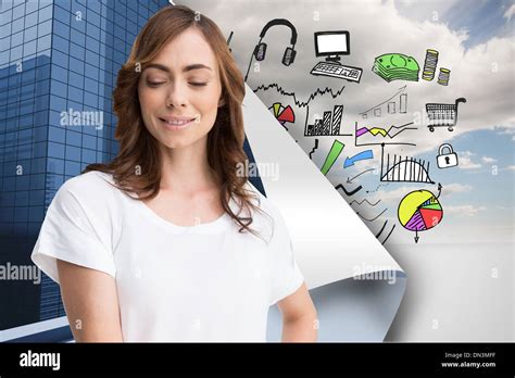 Composite Image Of Attractive Brunette Presenting Her Hand Stock Photo Alamy