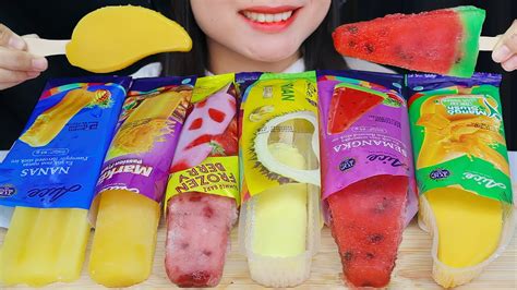 Asmr Fruit Ice Cream 🍑 Aice Durian Mango Slush Semangka Markisa