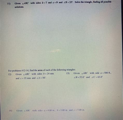 Solved Given Abc With Sides B And C And Zb Solve Chegg