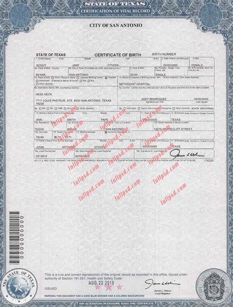 Download Usa Texas Birth Certificate Psd Template Fully Editable Fullpsd