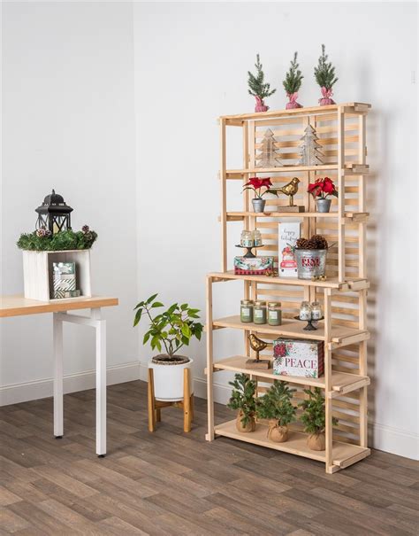 Wooden Bakers Rack | Natural Pine Display with 6 Shelves