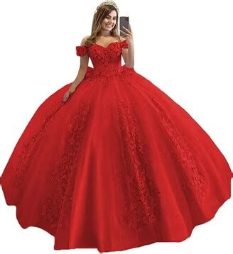 HYEC7 Off Shoulder Tulle Quinceanera Dresses 3D Flower Puffy Ball Gown