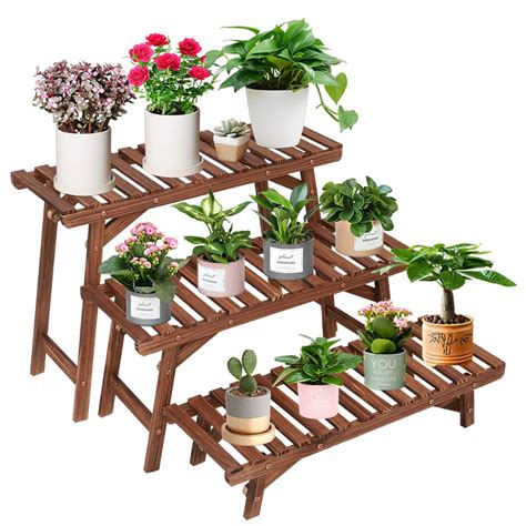 Buy Wood Stand Ladder Shelf Tiered Flower Pot Display Rack