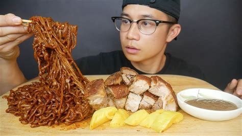 Black Bean Noodles And Lechon Kawali Filipino Crispy Pork Belly