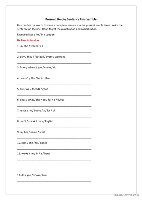 Present Simple Sentence Unscramble G English Esl Worksheets Pdf And Doc