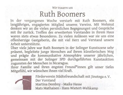 Wir Trauern Um Unser Langj Hriges Mitglied Ruth Boomers Solingen