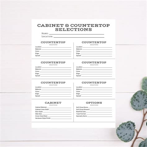 Cabinet And Countertop Selection Sheet Home Building Product Sheet