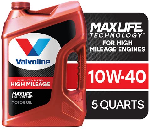 Valvoline High Mileage MaxLife 10W-40 Synthetic Blend Motor Oil 5 QT ...