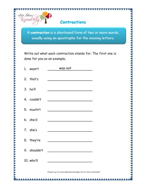 Grade 3 Grammar Topic 18 Contractions Worksheets Lets Share Knowledge