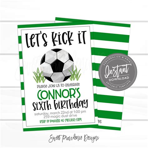 Soccer Birthday Invitation Lets Kick It Editable Soccer Team Party