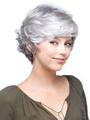 Tishining Pixie Cut Grey Short Curly Wigs For White Women