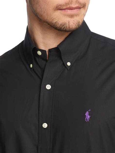 Polo Ralph Lauren Plain Long Sleeve Button Down Shirt In Black For Men