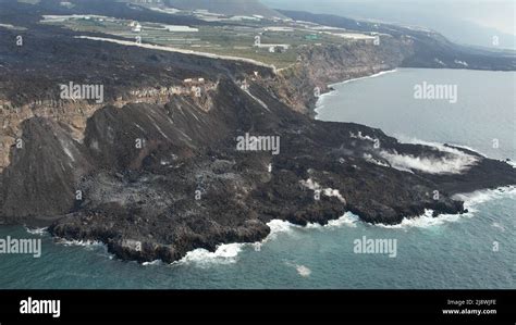 La Palma Volcano Eruption, 2021. Outcomes of lava floods. Drone view ...