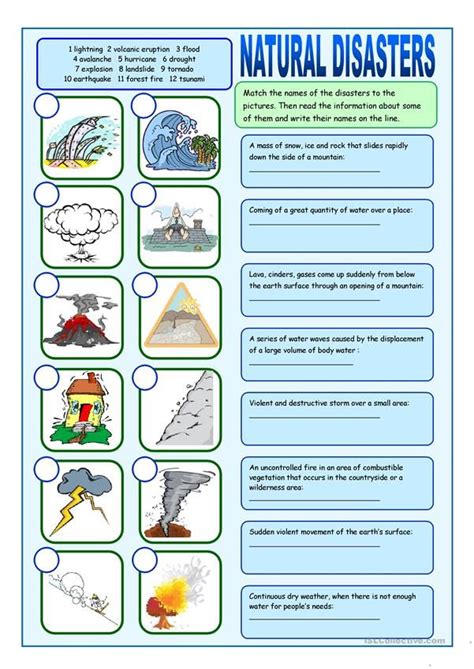 Natural Disasters Matching Exercises English ESL Worksheets For