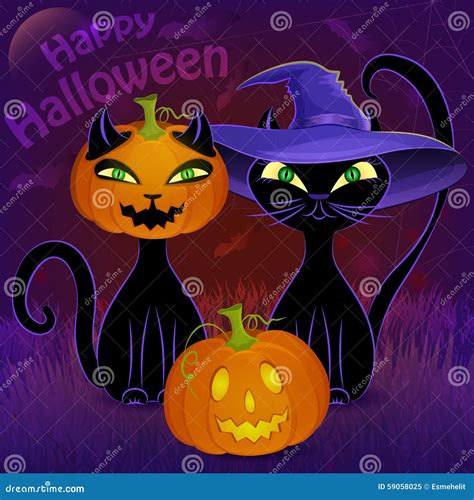 Happy Halloween Black Cats Card Template Stock Vector Illustration Of