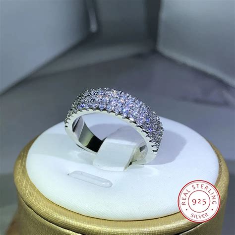 Sterling Zilver Ingelegd Met Witte Zirkoon Ring Mode Dames Halve