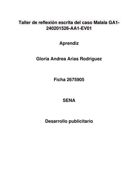 Taller De Reflexi N Escrita Del Caso Malala Taller De Reflexi N