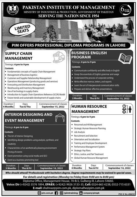 PIM Lahore Human Resource Management Course Admissions 2022 Result Pk