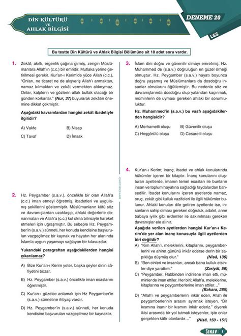 8 Sınıf LGS Din Kültürü ve Ahlak Bilgisi 24 Deneme Sınav Dergisi