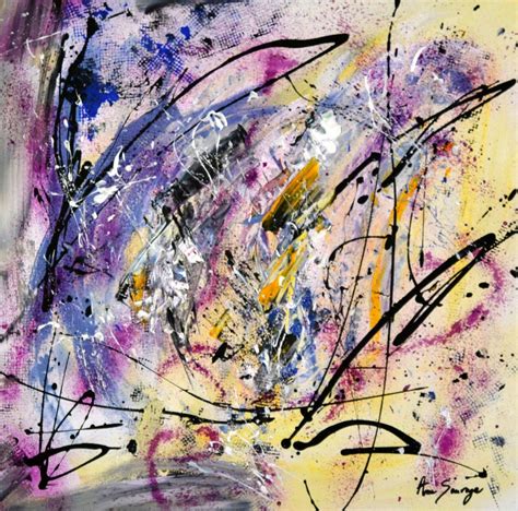 Tableau Abstrait Contemporain Violet Jaune Peinture Abstraite Moderne