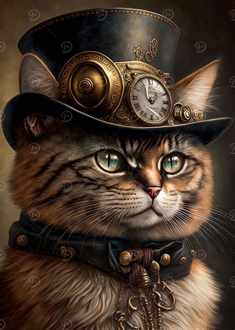 Steampunk Cat Poster Picture Metal Print Paint By AlekSunDoor Art