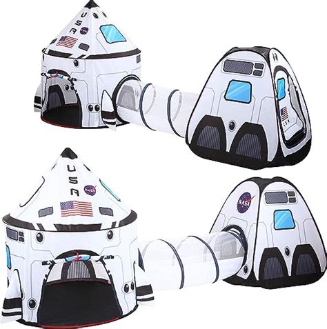 Joyin White Rocket Ship Pop Up Play Tent With Tunnel And