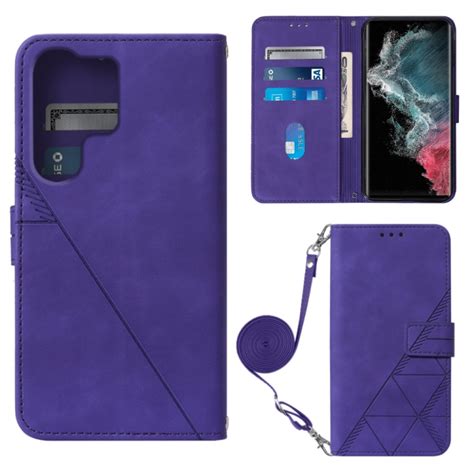 For Samsung Galaxy S23 Ultra 5g Crossbody 3d Embossed Flip Leather Phone Case Purple