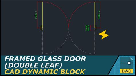 Framed Glass Door Plan View Double Leaf CAD Dynamic Block The