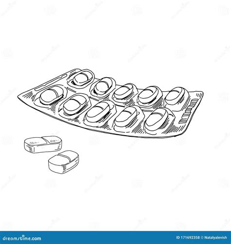 Blister Package With Pills Capsules Tablets Hand Drawn Vector