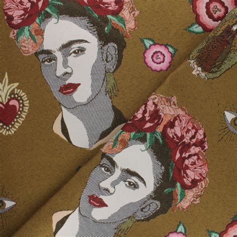 Tissu Jacquard Souple Fiesta De Kahlo Moutarde