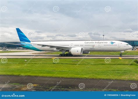 Garuda Indonesia Boeing 777 300er Airplane Jakarta Airport Editorial