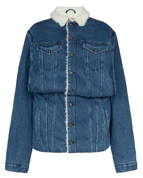 Y Project Sheepskin Lined Denim Jacket In Blue Stylemi