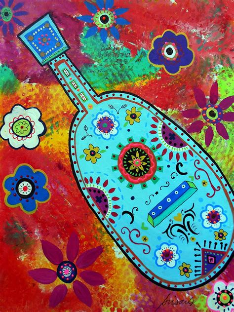 Mexican Folk Art Guitar Painting by Pristine Cartera Turkus - Fine Art ...