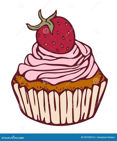 Vector Illustration Of Cupcake With Strawberry On Its Top Stock Vector