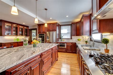 Viscont White Granite Countertops With Cherry Cabinets Contemporary