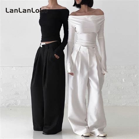 Lanlanlolo Women Solid Color Fashion Sexy Off Shoulder Long Sleeve