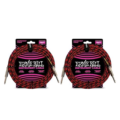 Ernie Ball Braided Straight To Straight Instrument Cable 2 Pack 18 Ft