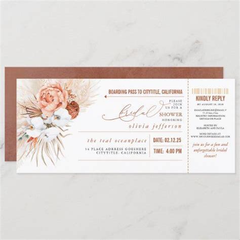 Boarding Pass Tropical Floral Bridal Shower Ticket In 2022 Boho Bridal Shower Invitations