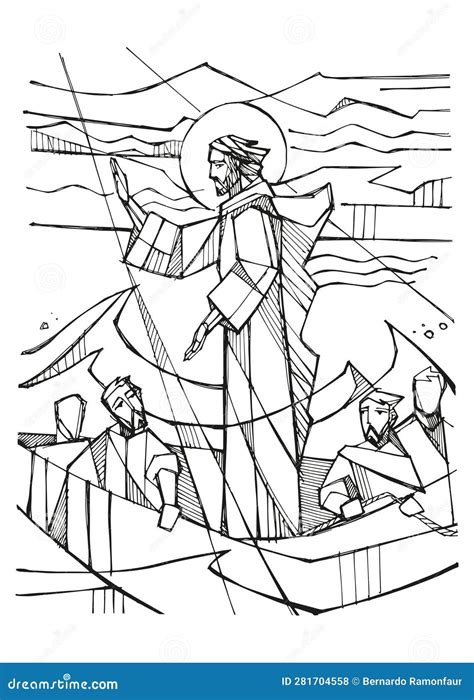 Jesus Calms The Storm Pencil Drawing Stock Photography Cartoondealer