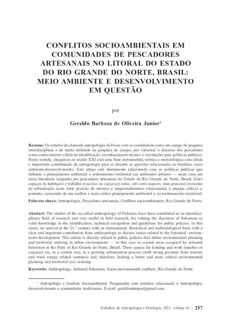 Pdf Conflitos Socioambientais Em Comunidades De Trabalhos De