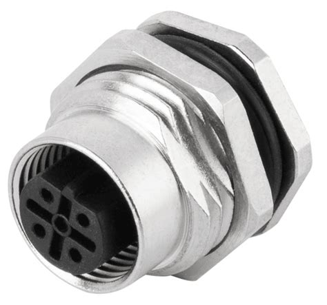 M12 Panel Receptacle Rear Mount Female Contacts 5 Solder Connection