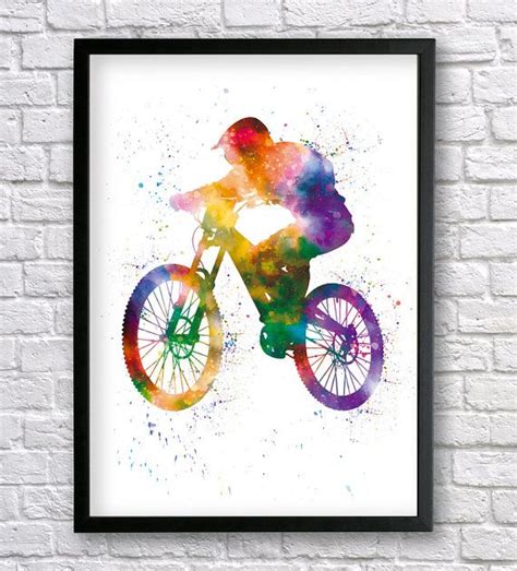 Mountain Bike Watercolor Printable Art Downhill Biker Cyclist Art