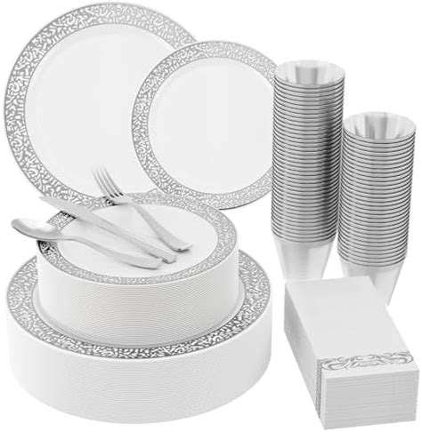 Amazon FOCUSLINE 350pcs Silver Dinnerware Set For 50 Guests