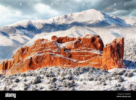 A View Of The Garden Of The Gods And Pikes Peak After A Fresh Snowfall