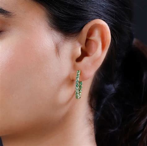 Tsavorite Garnet Hoop Earrings In Vermeil Yellow Gold Over Sterling