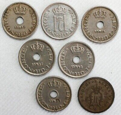 7 Coin Lot 1875 1948 Norway 10 Ore Coins Silver Copper Nickel