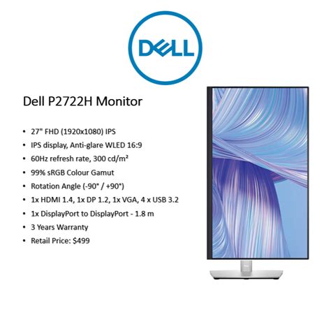 Brand New Dell 27 Inch FHD Computer Monitor P2722H 3 Years Onsite