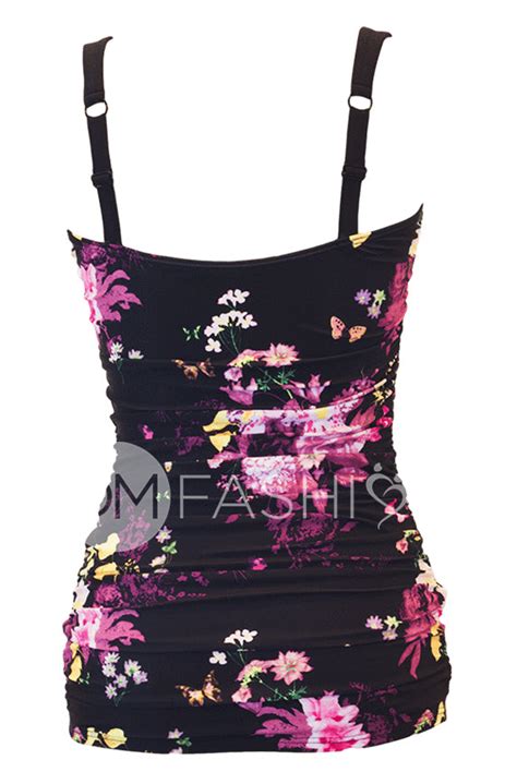 Ruched Bandeau Tankini Top Black Floral Final Sale Dm Fashion